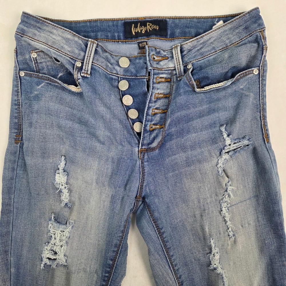 Skinny Jeans Indigo Rein Women 9/28 Blue Distressed Button Fly Denim